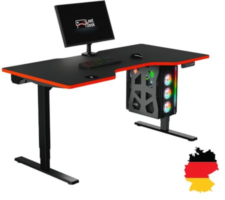 LeetDesk Mesa Pro Gaming en negro y rojo – escritorio eléctrico regulable en altura – Mesa de ordenador – Ergonómica – Minimalista – 160 x 80 cm – Cabina