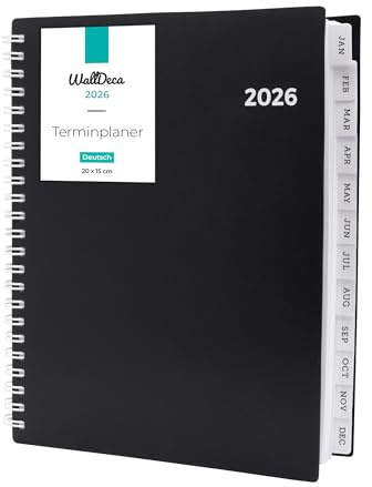 WallDeca 2026 Agenda Journalier Scolaire, 20x15cm (Allemand) | Semainier et Planificateur Mensuel à Spirale pour Étudiants