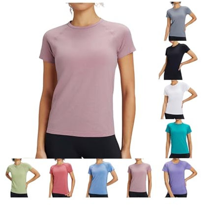 Maglietta sportiva da donna, a maniche corte, sportiva, con scollo rotondo, leggera, traspirante, per allenamento, corsa, estiva, fitness, #01-rosa, S
