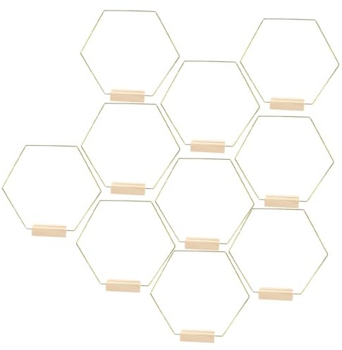 OUNONA 10 Stück Metall Hexagon Ringe für Diy Blumenkränze mit Holzständer Hochzeitsdekoration Tischkranz Rahmen Vielseitig Einsetzbar für Kreative Bastelprojekte
