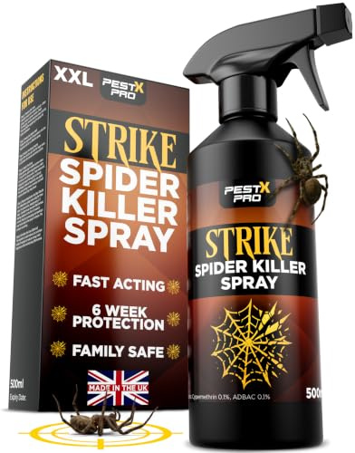 Pest-X Pro Strike Spider Killer Spray 500ml, Indoor & Outdoor, Non-Staining | Fast-Acting Formula, 6 Weeks Protection, Safe For Home Use, Soft Furnishings & Sheds, Kills All UK Spider Species