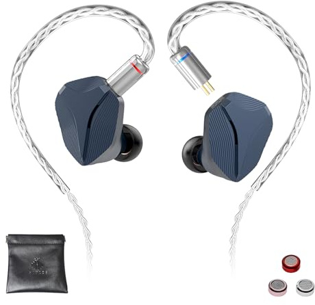 Hidizs MP145 Monitores Intraurales HiFi con Controlador Magnético Plano Ultra Ancho de 14,5 mm, Auriculares de Diseño Ergonómico, Auriculares Desmontables de 2 Pines, Azul, 4,4 mm
