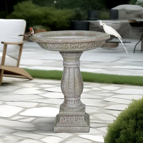 60,5 cm di altezza x 51 cm di diametro, fontana in cemento con base intagliata (senza uccello)