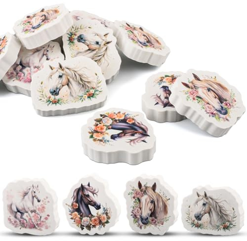 Ezydka 12Pcs Pferde Radiergummi 4-5cm Pferd Radierer Pferdemotiv Mitgebsel | Pferdegeburtstag Mitgebsel für Pferdeparty, Schulen, Kindergeburtstag, Pferdedeko