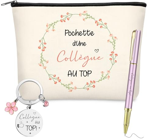 Jadive Cadeau Collègue de Travail Femme Porte-Clés Trousse de Maquillage | Avec Stylo, Cadeau Départ de Collègue, Idée Cadeaux Retraite Merci, pour Ami Noël Anniversaire