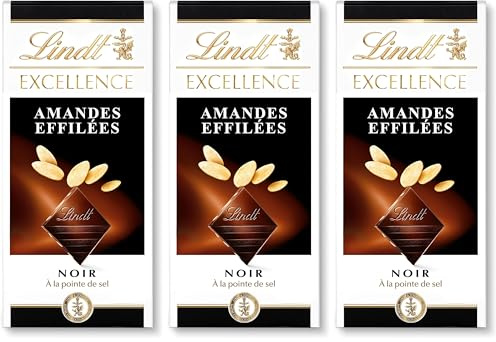 Lindt - Tablette EXCELLENCE Noir Amandes Effilées - Chocolat Noir, 100g (Lot de 3)