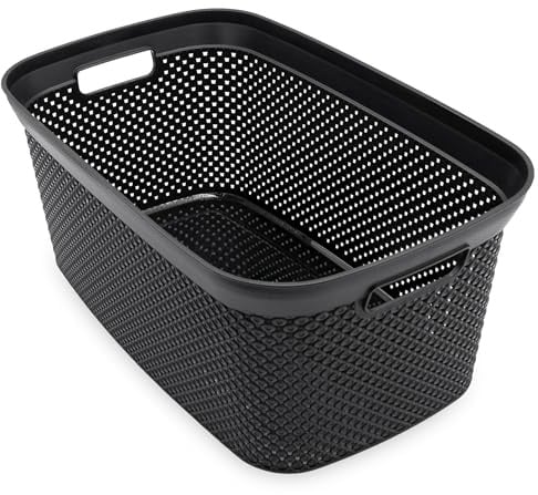 Wäschekorb schwarz 54 x 33 cm, 35 L | Gitter Optik, Kunststoff, mit Griffen, Tragekorb