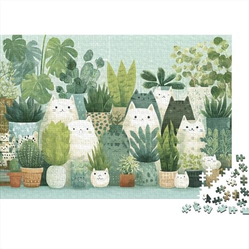 Cats Puzzle 1000 Pièces Papier pour Adultes House Plants Puzzle en Famille Déco Relaxation Cadeau 70x50cm/1000pcs