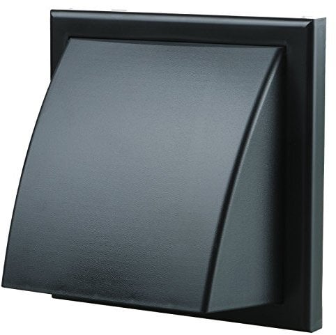 4 inch Black Plastic Cowled Hooded Air Ventilation Wall Grille with Round Spigot and Wind Baffle Backdraught Shutter