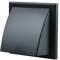 4 inch Black Plastic Cowled Hooded Air Ventilation Wall Grille with Round Spigot and Wind Baffle Backdraught Shutter