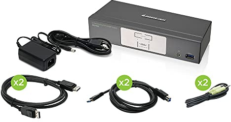 IOGEAR 2-Port 4K UHD DisplayPort KVMP Switch with USB 3.0 Hub - Black, Push Button Actuator, ON-NONE-ON Operation Mode