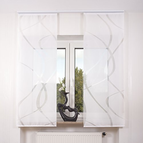 2er Set Schiebegardine Flächenvorhang inkl. Zubehör (in versch. Längen) Teresa II, Farbe:weiß, Vorhanglänge:160 cm, Farbe Paneelwagen:Weiß