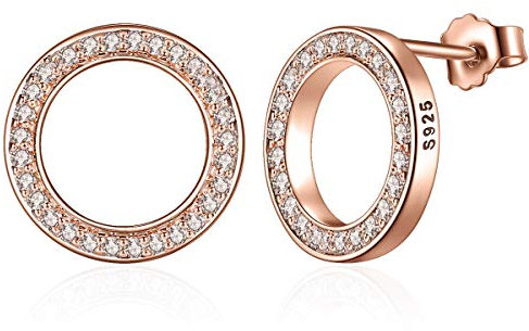 Presenski Rose Gold Ohrstecker Damen, Kleine Ohrstecker Kreis Ohrringe Silber 925 Zirkonia Ohrstecker für Mädchen