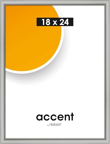 accent by nielsen Kunststoff Bilderrahmen Colorado Uni, 18 x 24 cm, Silber | Kunststoff Fotorahmen im Hoch- & Querformat zum Auftstellen und Aufhängen Silber matt Echtglas