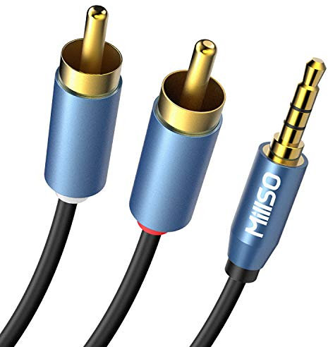MillSO Cinch Kabel 3,5mm Klinke auf 2x RCA Chinch Stecker Y Splitter Cinch auf Klinke Stereo Audio Aux Kabel (24K Vergoldet) - 1M