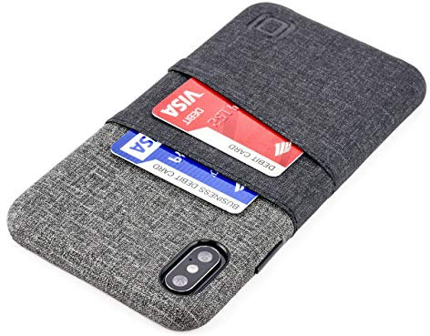 Dockem Wallet Case for iPhone XS Max: Built-in Metal Plate for Magnetic Mounting & 2 Card Slots (6.5 Luxe M2 Synthetic Leather, Black & Grey)