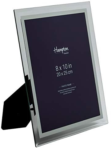 Hampton Frames | Mirror Glass Photo Frame GTM24080 | 8x10 Inch (20x25cm), Bevel Edged Clear Glass, Mirror Inlay | Freestanding, Black Velvet Back | Display for Photographs