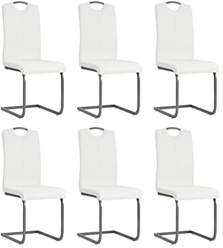 vidaXL Freischwinger 6 STK., Schwingstuhl Esszimmerstuhl Stahlrahmen, Stuhl für Esszimmer Küche, Essstuhl Küchenstuhl, Modern, Weiß Kunstleder