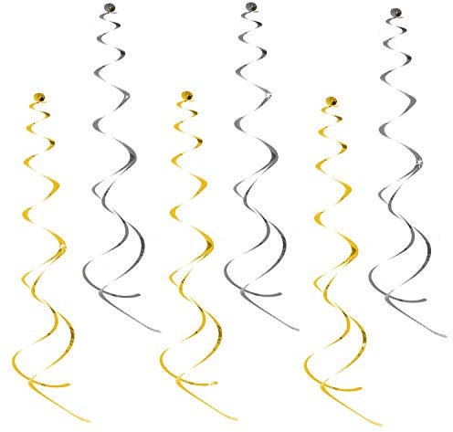 Oblique Unique® 6 Spiral Wirbel Deckenhänger Girlanden mit Spiegeleffekt Geburtstag Jubiläum Hochzeit Party Deko Hängedeko Geburtstagsdeko - Gold Silber