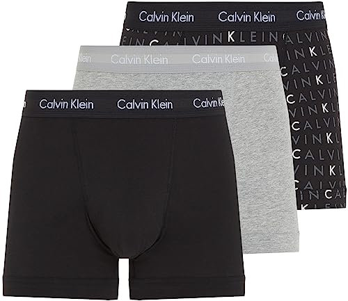 Calvin Klein Herren Boxershorts Trunks aus Baumwolle mit Stretch, Mehrfarbig (Black/Grey Heather/Subdued Logo), XL