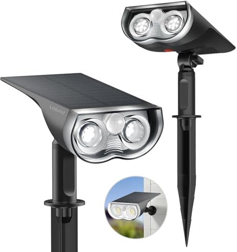 Linkind Lampe Solaire Extérieure Détecteur de Mouvement 1000LM, Lumiere Solaire Exterieur IP67 Étanche, Blanc Froid, pour Jardin, chemin, court, Lot de 2