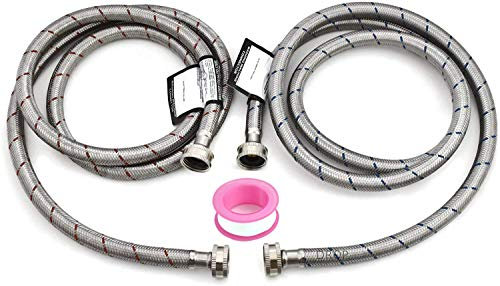 Set of Hot and Cold Stainless Steel Washing Machine Hoses Burst Proof, 6ft Long - Water Supply Lines for Washing Machines (6 Ft)