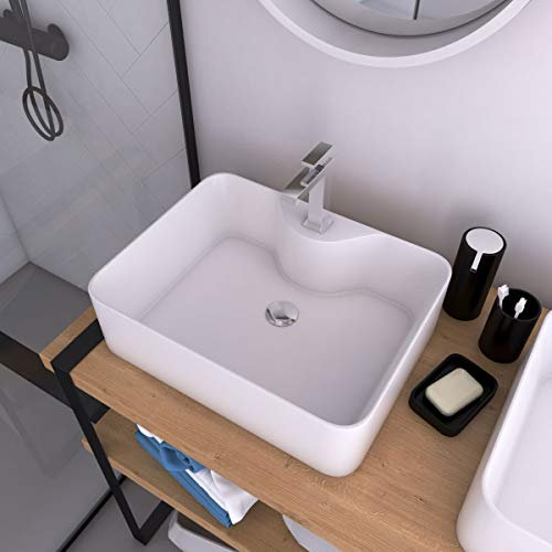 Rechteckiges Aufsatzwaschbecken aus Keramik – 48 x 37 x 13,5 cm – Rechteckig