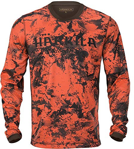 Härkila Wildboar Pro Jagdshirt Herren langärmlig Orange mit antibakterieller Polygiene®-Behandlung - Drückjagdshirt atmungsaktiv mit Logoaufdruck auf der Brust , Größe:L