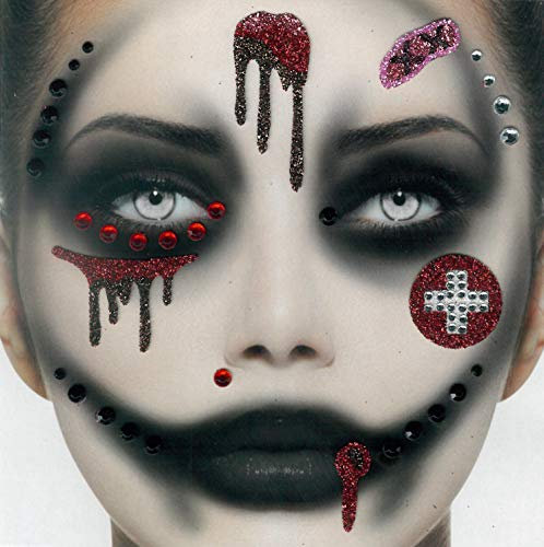 Brandsseller Gesichts-Tattoo Krankenschwester - Aufkleber Set Klebetattoos Temporäre Tattoos Halloween/Karneval Rot/Schwarz