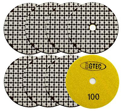 BGTEC 100mm Set di Tamponi Diamantati a Secco 8 pezzi #100 Kit di Tamponi per Granito, Marmo, Pietra, Quarzo, Piastrelle, Bordi del Pavimento in Cemento, Lucidatura del Controsoffitto