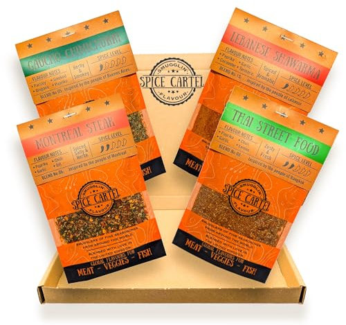 Spice Cartel, Barbecue Bangers Gift Box Collection of Rubs & Marinades for Seriously Tasty Barbecue, 4-35g Resealable Pouches