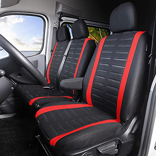 TOYOUN Universal Transporter Autositzbezüge Set für Transporter LKW Vorn, Sitzbezüge Fahrersitz 2er Beifahrersitzbank Schonbezüge Lieferwagen Vordersitzbezüg 1+2,Rot