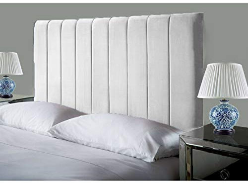 Affordable Luxury Portland Lined Headboards in Elegant Plush Velvet Fabric, for Divan Beds, Bedroom and Hotel Furniture (5FT King- Height 24, White)