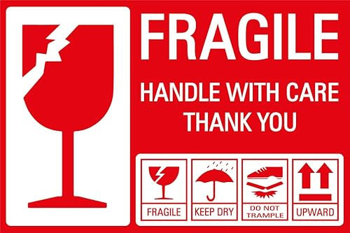 Aufkleber Hinweis Warnhinweis „FRAGILE HANDLE WITH CARE“ Warnung Premium Folie selbstklebend | Größe wählbar Made in Germany, Größe: 5x7,5 cm