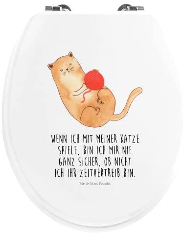 Mr. & Mrs. Panda Motiv WC Sitz Katze Wolle - Geschenk, Katzenartikel, Katzenfreund, Toilettendeckel, WC-Sitz, Klobrille, Wollknäuel, Katzen,