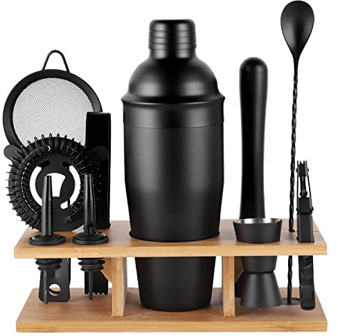 JNWINOG 11Pcs-Cocktail Shaker Set Black Bartending Kit 25oz Cocktail Bar Set Cocktail Mix Drink Making Kit Professional Bar and Home Drink Bar Tools for Bartender(Matte Black)