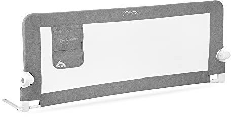 Momi Bettgitter Lexi XL | 148 x 64 x 30cm | Sicherheitsgurte | Aussperrung | Öffnungseinstellung | Aufbewahrungstasche | Einfache Montage | Dunkelgrau