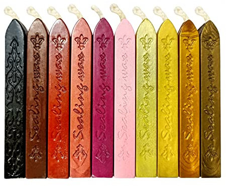 10 Stück Retro Siegelwachs, Siegelwachsstäbe mit Dochten, wachssiegel für Vintage Siegellack Stempel und Brief,Einladungen,Paket (10 Stöcke)