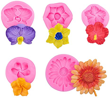 YGCHEN Silikonform Blume Silikonformen Fondant Sonnenblume Silikonform Schokolad 3D Silikonfondant Formen Blumenform Silikon Form für Tortendeko Süßigkeiten (5 Stück)