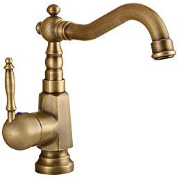 CAPXXIN Robinet d'évier de Cuisine européen Bronze Antique Lavabo de Salle de Bain Évier Mitigeur Robinet Chaud et Froid Bec Rotatif Robinets de lavabo à Une poignée montés sur ECK, robinets d'évier