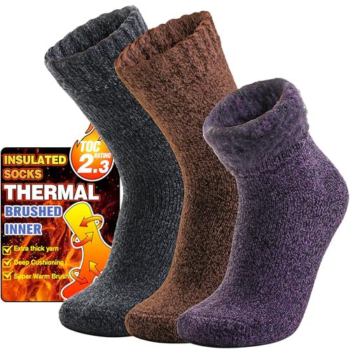 Welwoos Thermosocken Warme Wintersocken Dicke Kuschelsocken Skisocken Arbeitssocken Outdoorsocken Weihnachtssocken Damen Herren Socken Geschenke Weihnachten Winter Christmas Socks(Braun,L)