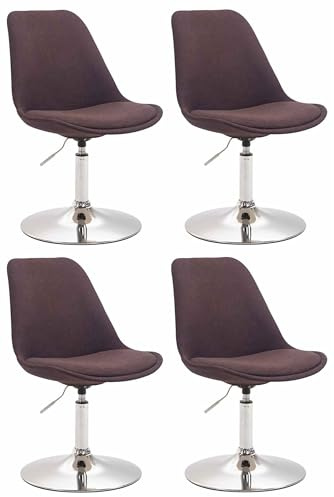 CLP 4er Set Esszimmerstühle Maverick Stoff I höhenverstellbare Lehnstühle I Drehstühle mit Trompetenfuß, Farbe:braun, Gestell Farbe:Chrom