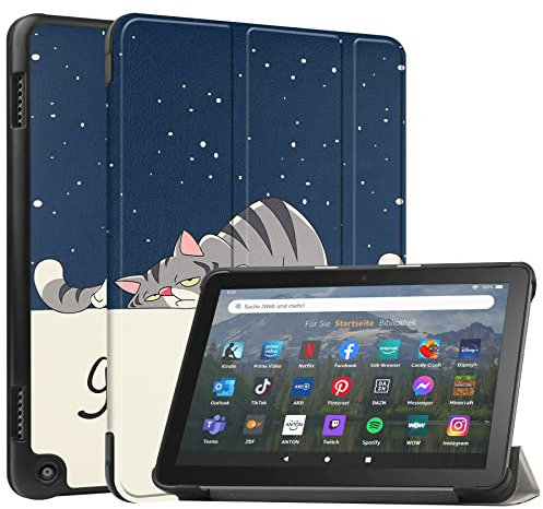 FTRONGRT Hülle für Amazon Fire HD 8 2022 Tablette,Ultradünne, Exquisite Erscheinung,mit Standfunction,für Amazon Fire HD 8 2022 Tablette -Faule Katze