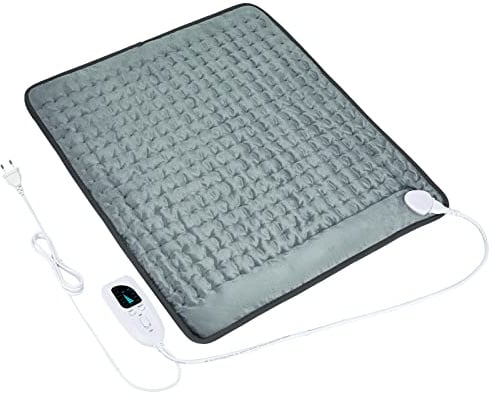 Coussin Chauffant, Couverture Chauffante pour le dos, le cou, les épaules et le ventre avec fonction d'arrêt automatique, Flanelle Douce Gris Foncé, 50 X 60 cm