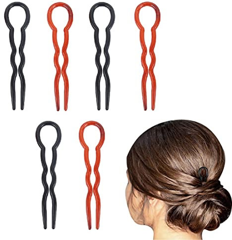A Forma di U Forcine per Capelli,6 Pezzi Fermagli per Capelli Forcelle per Capelli di Plastica Sotto Forma di U Clip di Capelli a Treccia di Spirali Veloci (Nero, Marrone)