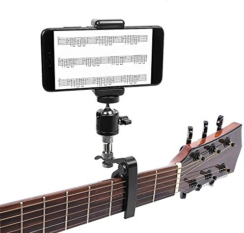 Gitarren Handyhalterung, Gitarren Handyhalter Metall Gitarren Kapodaster Handyhalter Halterung Anwendbar für Gitarre, E-Gitarre, Bass, Ukulele