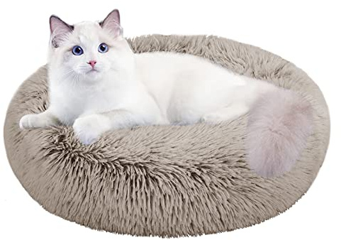 Nisrada Lit pour chat d'intérieur – Lit rond lavable pour chiots et chatons de petite, moyenne et grande taille, avec fond antidérapant – 50,8 cm