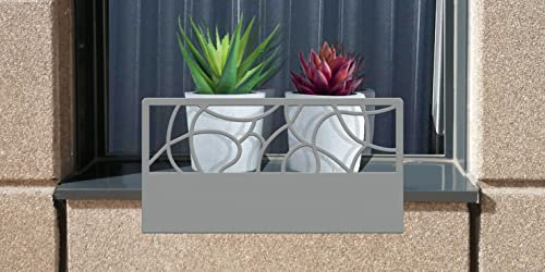 CM GARDEN - Balconcillo sin taladros, Balconcillo para Plantas, Portamacetas Ventana, Protector de macetas, Modelo Art DECÓ 25x50 cm Gris