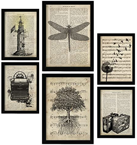 Nacnic Vintage Zeichnungen Postern. Sepia Papier Plakate im Retro Stil mit Natur- und Reisethemen über Enzyklopädie Hintergründen. Innenarchitektur und Dekoration. A4 & A3.