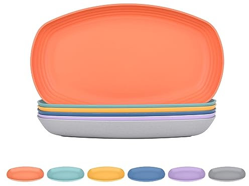 JSYMJSY Teller Set Kunststoff, 6Teilig 29.5cm Oval Speiseteller Bruchfest, Essteller Plastik Mehrweg, Sicher Leicht Plate für Esszimmer RV Party Picknick Camping, Mikrowellenfest, 6 Farben
